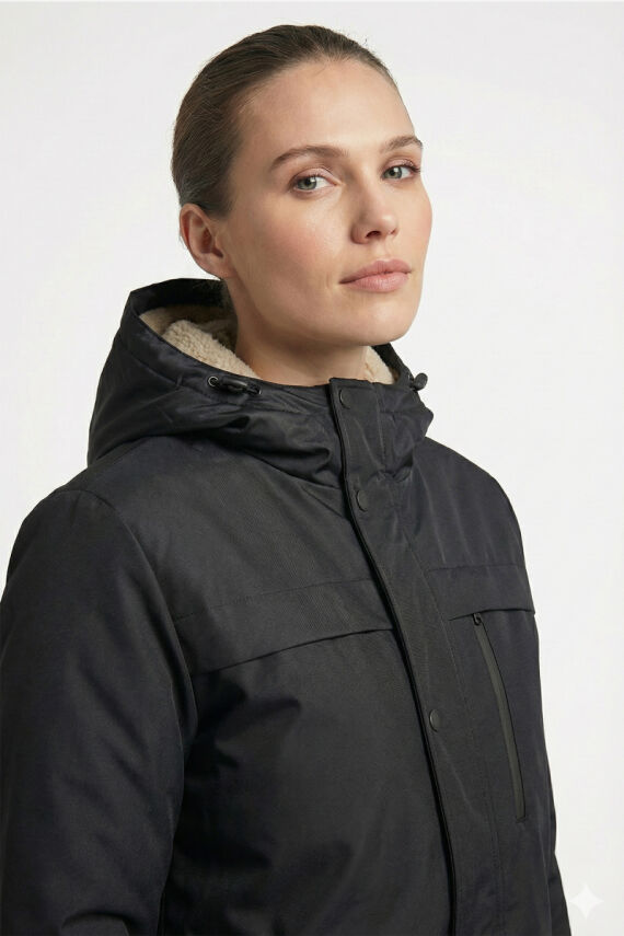 D1fference İçi Kürklü Cepli Kapüşonlu Jel Elyaflı Su ve Rügar Geçirmez Kadın Kışlık Mont - 12