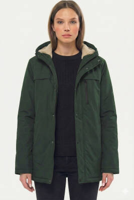 D1fference İçi Kürklü Cepli Kapüşonlu Jel Elyaflı Su ve Rügar Geçirmez Kadın Kışlık Mont - 15