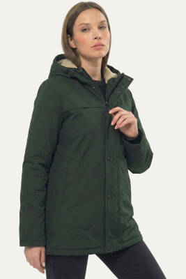 D1fference İçi Kürklü Cepli Kapüşonlu Jel Elyaflı Su ve Rügar Geçirmez Kadın Kışlık Mont - 17