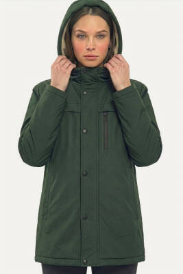 D1fference İçi Kürklü Cepli Kapüşonlu Jel Elyaflı Su ve Rügar Geçirmez Kadın Kışlık Mont - 18