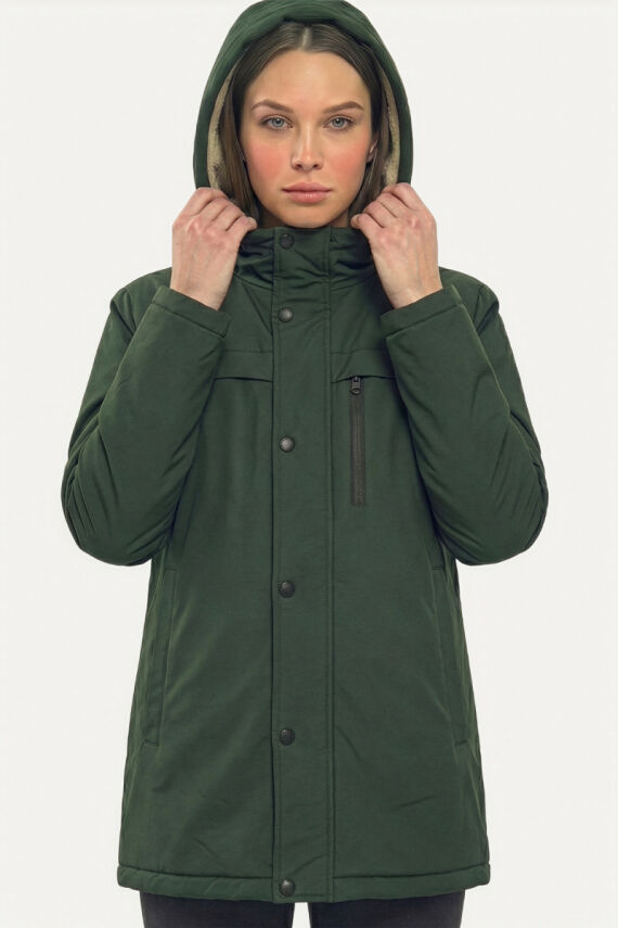 D1fference İçi Kürklü Cepli Kapüşonlu Jel Elyaflı Su ve Rügar Geçirmez Kadın Kışlık Mont - 18