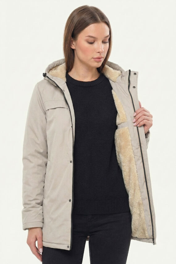 D1fference İçi Kürklü Cepli Kapüşonlu Jel Elyaflı Su ve Rügar Geçirmez Kadın Kışlık Mont - 24