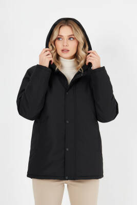 İçi Kürklü Su ve Rüzgar Geçirmez Cepli Kapüşonlu Kadın Mont - 5