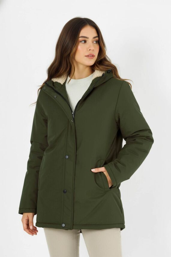 D1fference İçi Kürklü Cepli Kapüşonlu Jel Elyaflı Su ve Rügar Geçirmez Kadın Kışlık Mont - 1