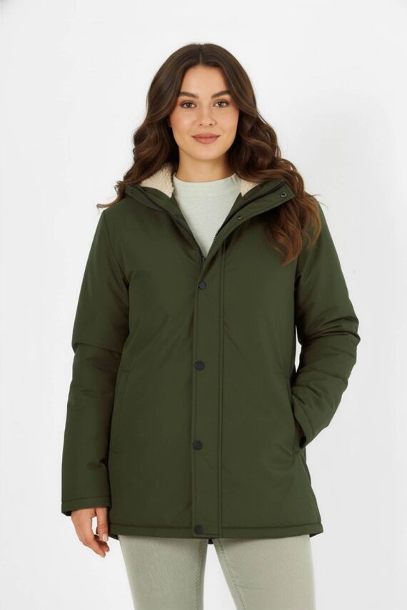 D1fference İçi Kürklü Cepli Kapüşonlu Jel Elyaflı Su ve Rügar Geçirmez Kadın Kışlık Mont - 2