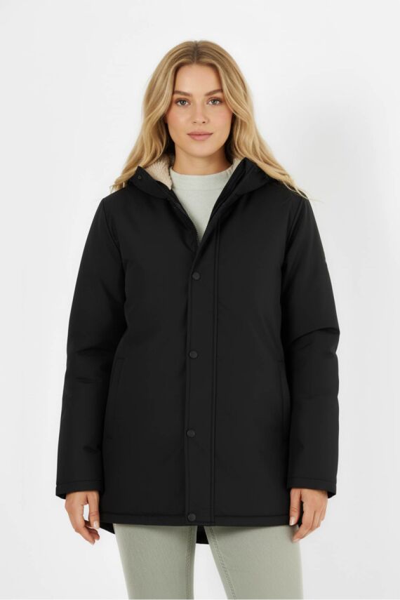 D1fference İçi Kürklü Cepli Kapüşonlu Jel Elyaflı Su ve Rügar Geçirmez Kadın Kışlık Mont - 8