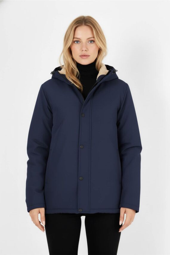 D1fference İçi Kürklü Cepli Kapüşonlu Jel Elyaflı Su ve Rügar Geçirmez Kadın Kışlık Mont - 19