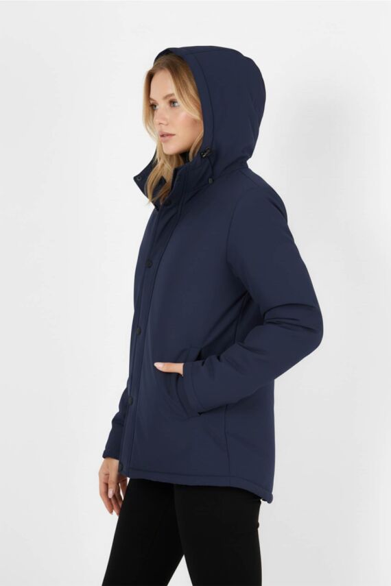 D1fference İçi Kürklü Cepli Kapüşonlu Jel Elyaflı Su ve Rügar Geçirmez Kadın Kışlık Mont - 20