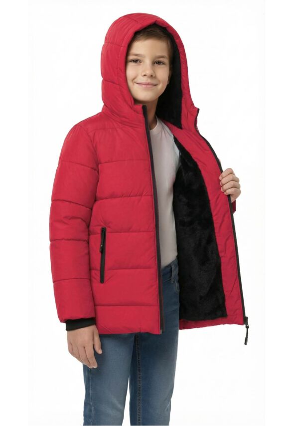 D1fference İçi Kürklü Cepli Kapüşonlu Jel Elyaflı Su ve Rügar Geçirmez Erkek Çocuk Kışlık Mont - 4
