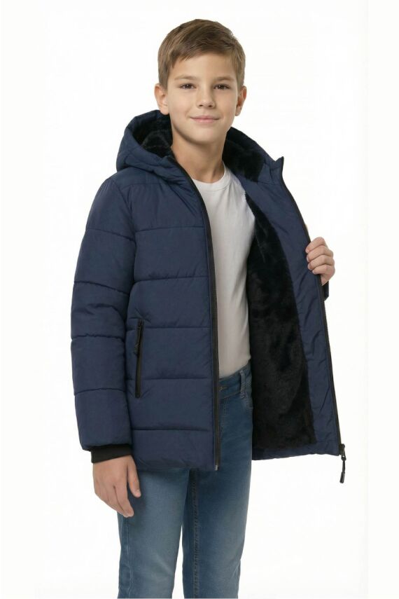 D1fference İçi Kürklü Cepli Kapüşonlu Jel Elyaflı Su ve Rügar Geçirmez Erkek Çocuk Kışlık Mont - 10