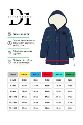 D1fference İçi Kürklü Cepli Kapüşonlu Jel Elyaflı Su ve Rügar Geçirmez Erkek Çocuk Kışlık Mont - 12