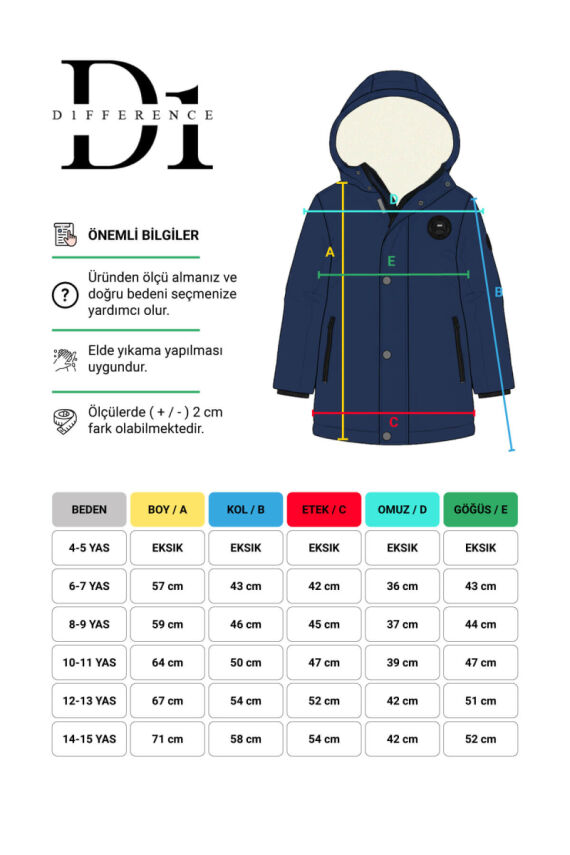 D1fference İçi Kürklü Cepli Kapüşonlu Jel Elyaflı Su ve Rügar Geçirmez Erkek Çocuk Kışlık Mont - 42