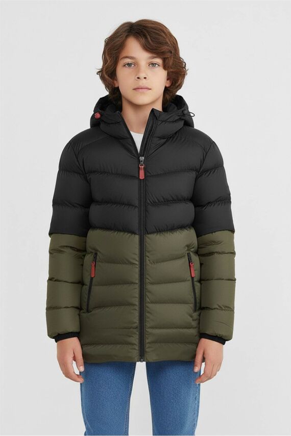 D1fference İçi Kürklü Cepli Kapüşonlu Jel Elyaflı Su ve Rügar Geçirmez Erkek Çocuk Kışlık Mont - 13