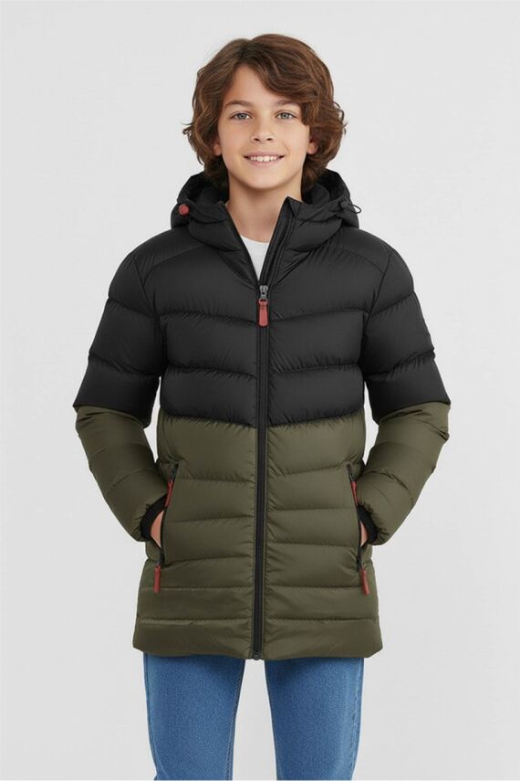 D1fference İçi Kürklü Cepli Kapüşonlu Jel Elyaflı Su ve Rügar Geçirmez Erkek Çocuk Kışlık Mont - 15