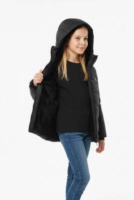 İçi Kürklü Su ve Rüzgar Geçirmez Kapüşonlu Kız Çocuk Mont - 5