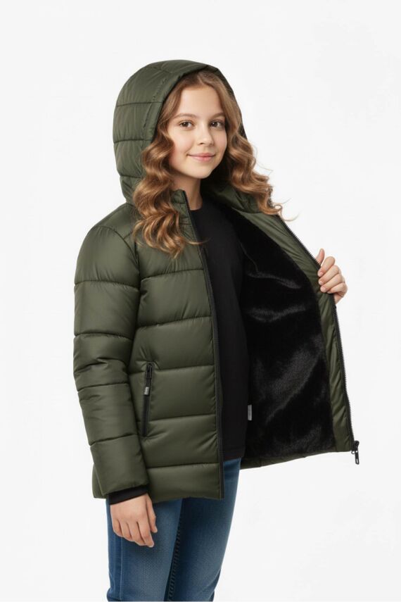 D1fference İçi Kürklü Cepli Kapüşonlu Jel Elyaflı Su ve Rügar Geçirmez Kız Çocuk Kışlık Mont - 3