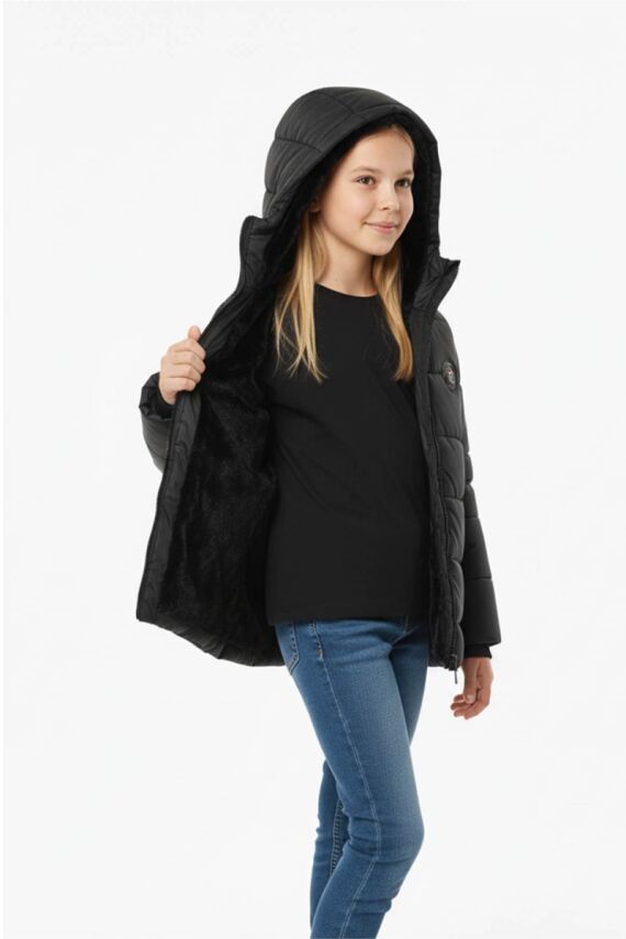 D1fference İçi Kürklü Cepli Kapüşonlu Jel Elyaflı Su ve Rügar Geçirmez Kız Çocuk Kışlık Mont - 22