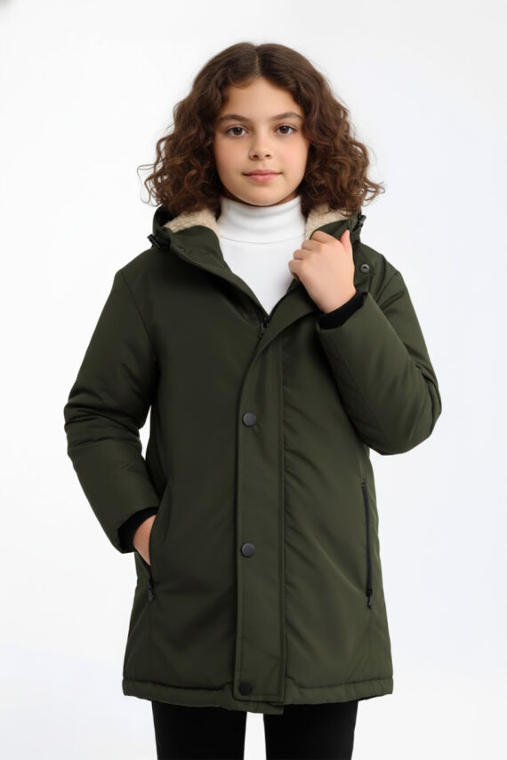 İçi Kürklü Su ve Rüzgar Geçirmez Kapüşonlu Kız Çocuk Mont - 12