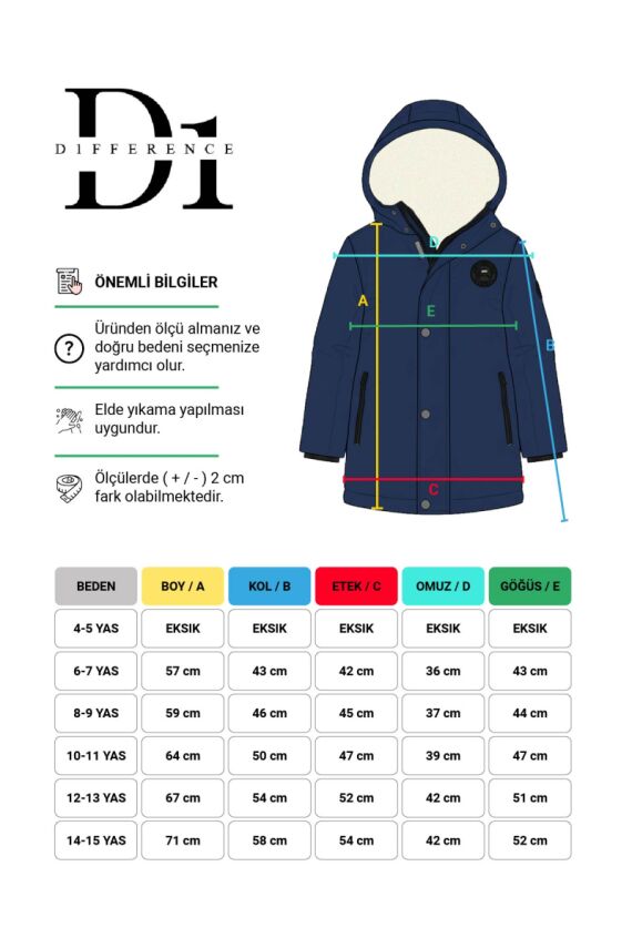D1fference İçi Kürklü Cepli Kapüşonlu Jel Elyaflı Su ve Rügar Geçirmez Kız Çocuk Kışlık Mont - 42