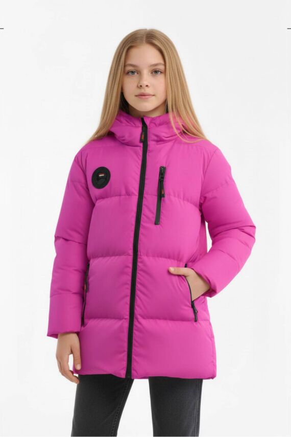 D1fference İçi Kürklü Cepli Kapüşonlu Jel Elyaflı Su ve Rügar Geçirmez Kız Çocuk Kışlık Mont - 1