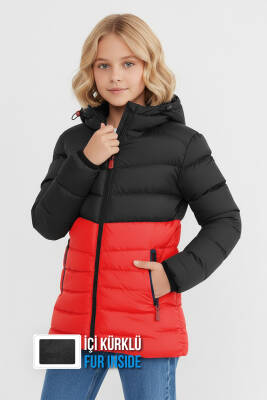 İçi Kürklü Su ve Rüzgar Geçirmez Kapüşonlu Kız Çocuk Mont - 2