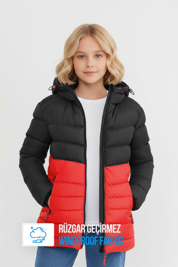 İçi Kürklü Su ve Rüzgar Geçirmez Kapüşonlu Kız Çocuk Mont - 3