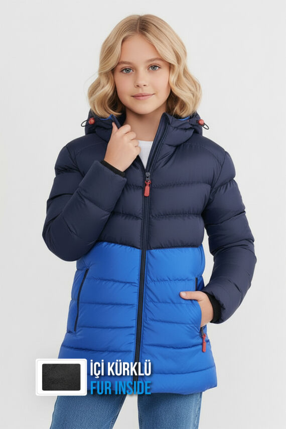 İçi Kürklü Su ve Rüzgar Geçirmez Kapüşonlu Kız Çocuk Mont - 8