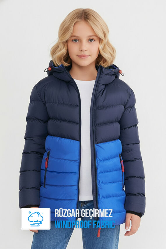 İçi Kürklü Su ve Rüzgar Geçirmez Kapüşonlu Kız Çocuk Mont - 10