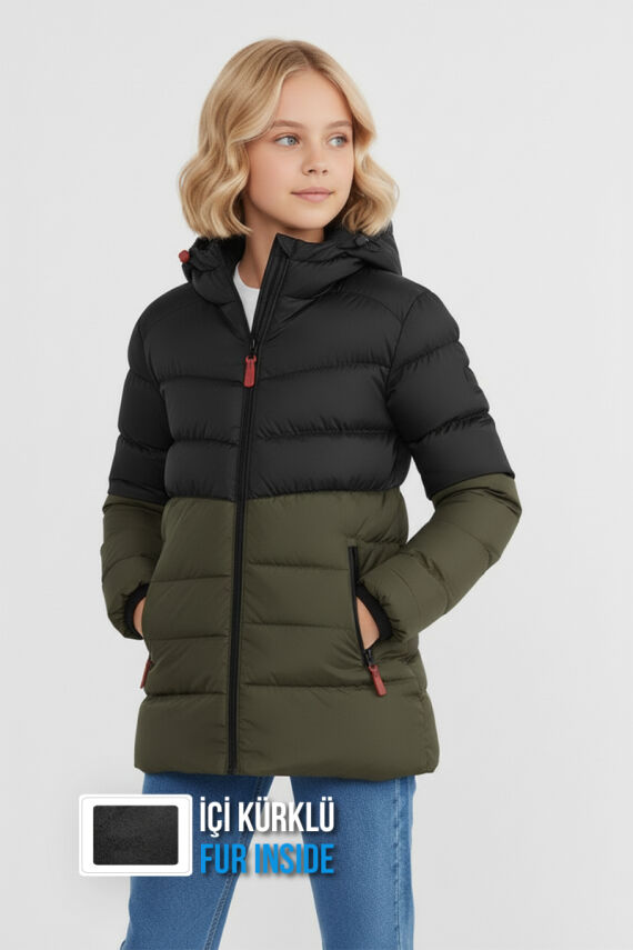 İçi Kürklü Su ve Rüzgar Geçirmez Kapüşonlu Kız Çocuk Mont - 16