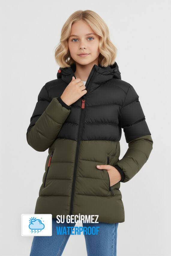 İçi Kürklü Su ve Rüzgar Geçirmez Kapüşonlu Kız Çocuk Mont - 17