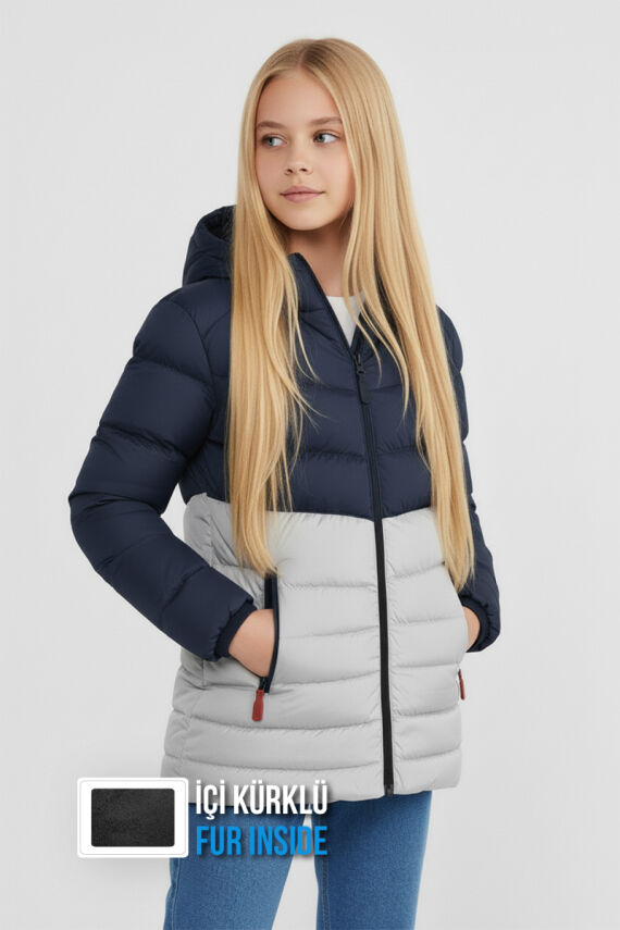 İçi Kürklü Su ve Rüzgar Geçirmez Kapüşonlu Kız Çocuk Mont - 23