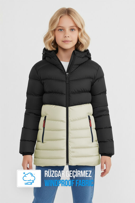 İçi Kürklü Su ve Rüzgar Geçirmez Kapüşonlu Kız Çocuk Mont - 29
