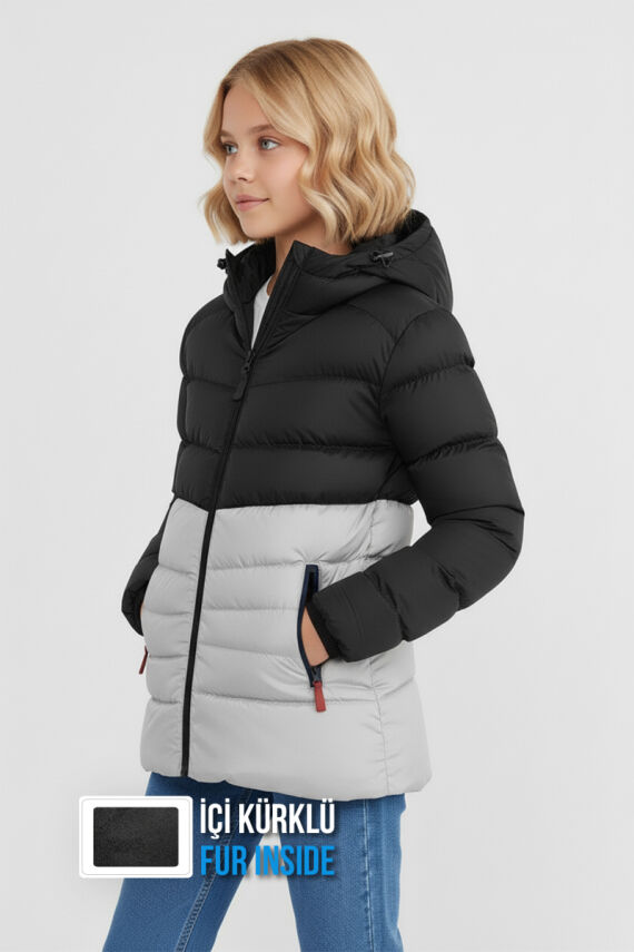 İçi Kürklü Su ve Rüzgar Geçirmez Kapüşonlu Kız Çocuk Mont - 37