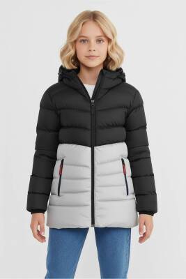 D1fference İçi Kürklü Cepli Kapüşonlu Jel Elyaflı Su ve Rügar Geçirmez Kız Çocuk Kışlık Mont