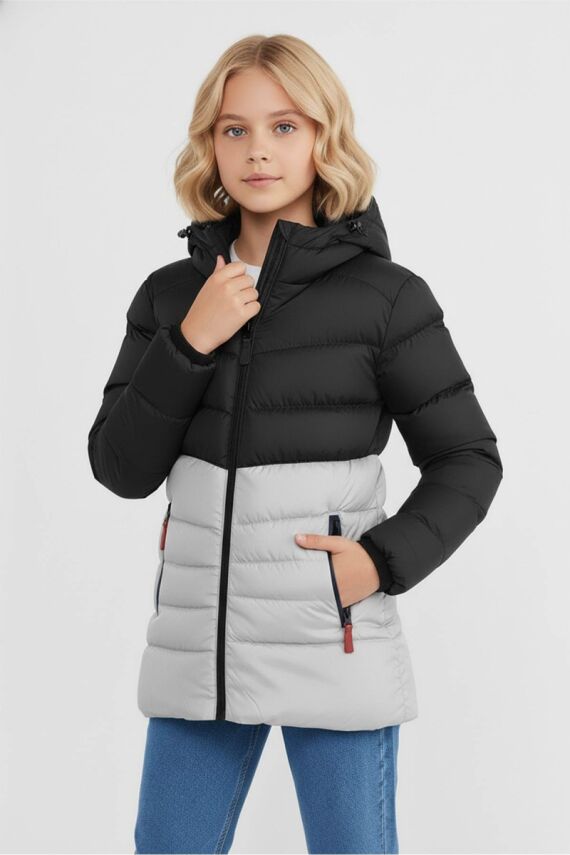 D1fference İçi Kürklü Cepli Kapüşonlu Jel Elyaflı Su ve Rügar Geçirmez Kız Çocuk Kışlık Mont - 2