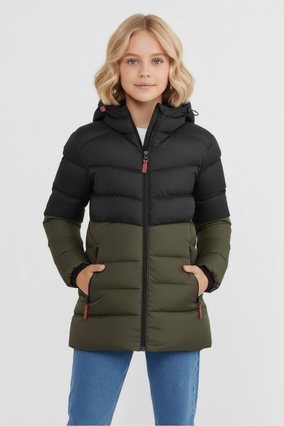 D1fference İçi Kürklü Cepli Kapüşonlu Jel Elyaflı Su ve Rügar Geçirmez Kız Çocuk Kışlık Mont - 7