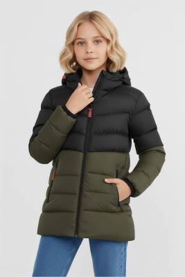 D1fference İçi Kürklü Cepli Kapüşonlu Jel Elyaflı Su ve Rügar Geçirmez Kız Çocuk Kışlık Mont - 8