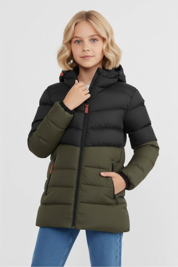 D1fference İçi Kürklü Cepli Kapüşonlu Jel Elyaflı Su ve Rügar Geçirmez Kız Çocuk Kışlık Mont - 8