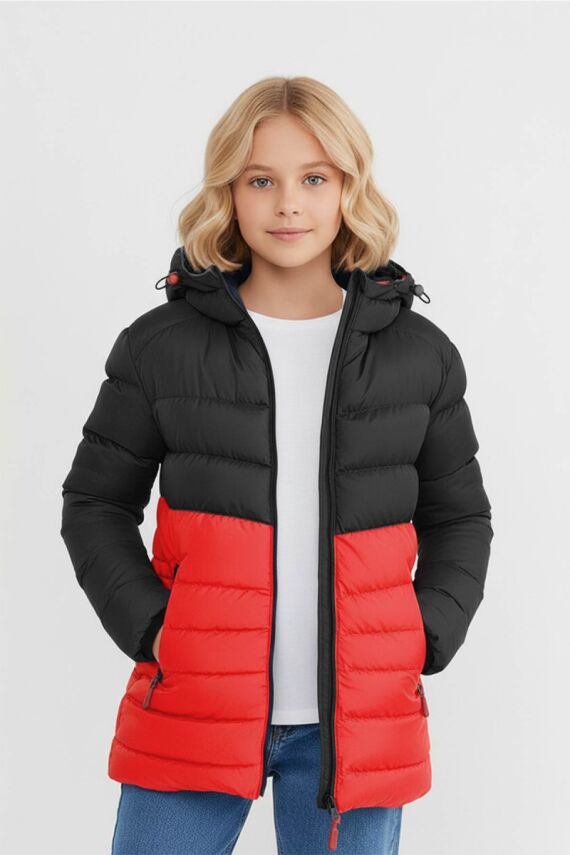D1fference İçi Kürklü Cepli Kapüşonlu Jel Elyaflı Su ve Rügar Geçirmez Kız Çocuk Kışlık Mont - 12