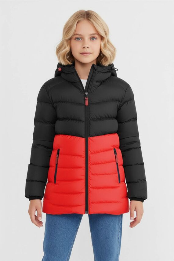 D1fference İçi Kürklü Cepli Kapüşonlu Jel Elyaflı Su ve Rügar Geçirmez Kız Çocuk Kışlık Mont - 13