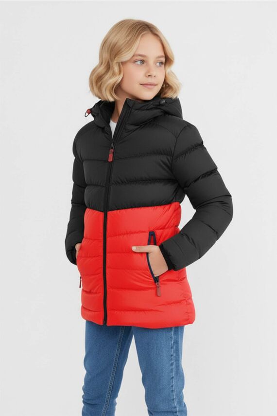 D1fference İçi Kürklü Cepli Kapüşonlu Jel Elyaflı Su ve Rügar Geçirmez Kız Çocuk Kışlık Mont - 15