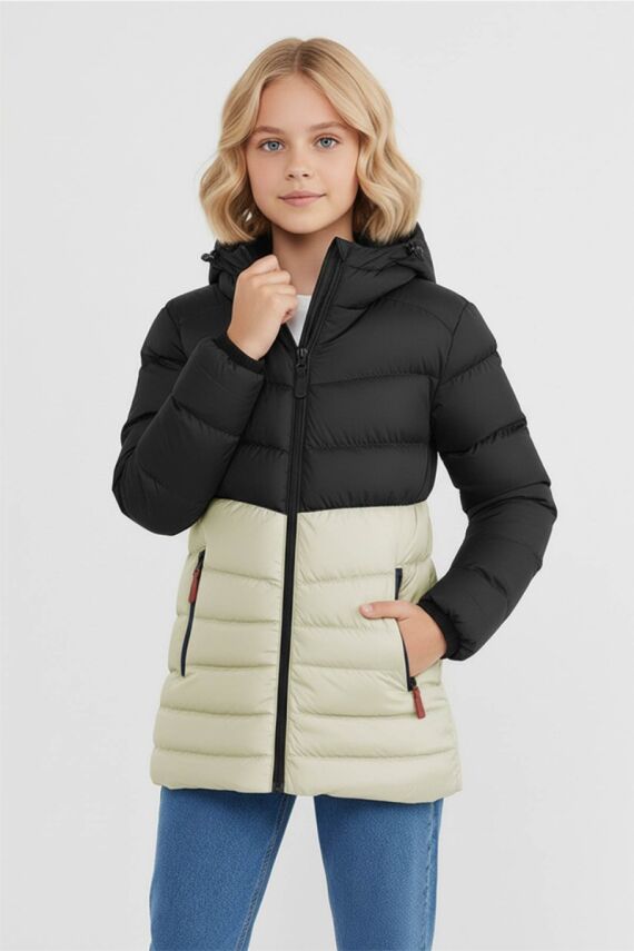 D1fference İçi Kürklü Cepli Kapüşonlu Jel Elyaflı Su ve Rügar Geçirmez Kız Çocuk Kışlık Mont - 19