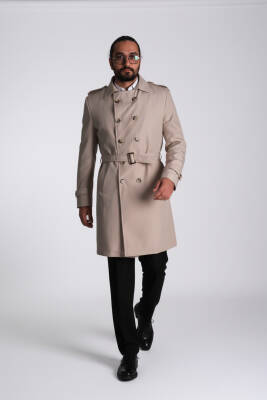 Regular Fit Kruvaze Kapama Kemerli Apoletli Uzun Trençkot - 3