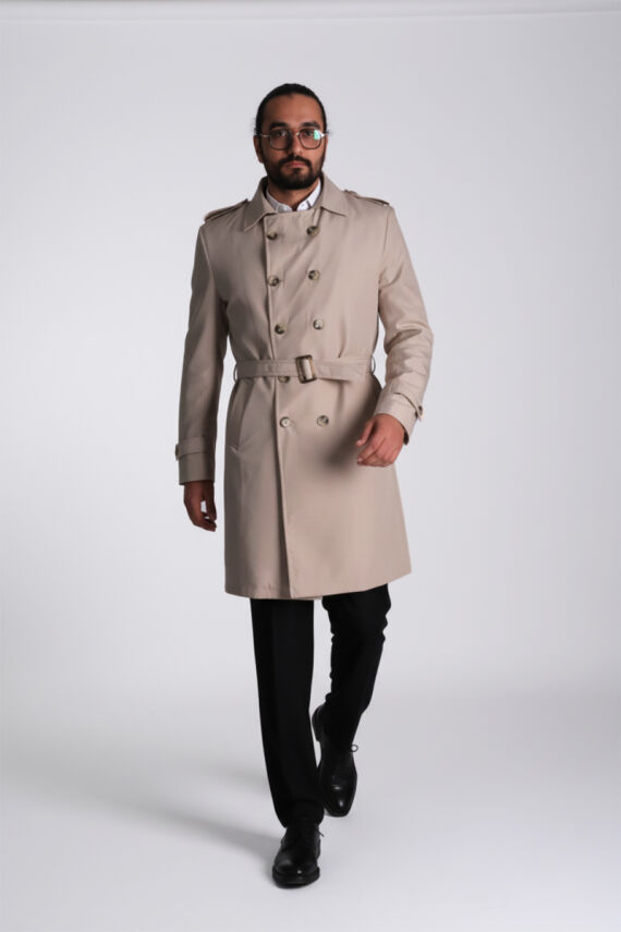 Regular Fit Kruvaze Kapama Kemerli Apoletli Uzun Trençkot - 3