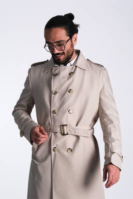 Regular Fit Kruvaze Kapama Kemerli Apoletli Uzun Trençkot - 4