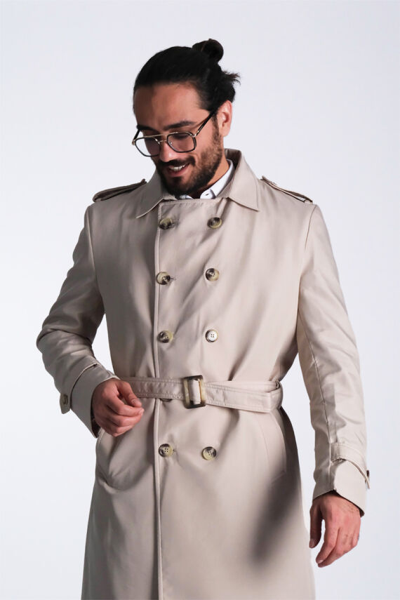 Regular Fit Kruvaze Kapama Kemerli Apoletli Uzun Trençkot - 4