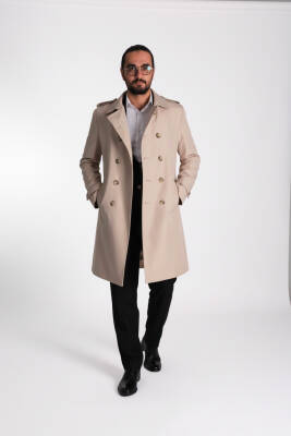 Regular Fit Kruvaze Kapama Kemerli Apoletli Uzun Trençkot - 2