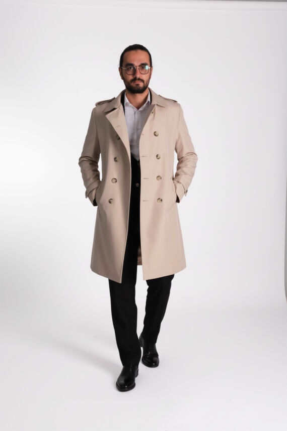 Regular Fit Kruvaze Kapama Kemerli Apoletli Uzun Trençkot - 2
