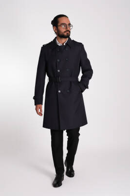 Regular Fit Kruvaze Kapama Kemerli Apoletli Uzun Trençkot - 6