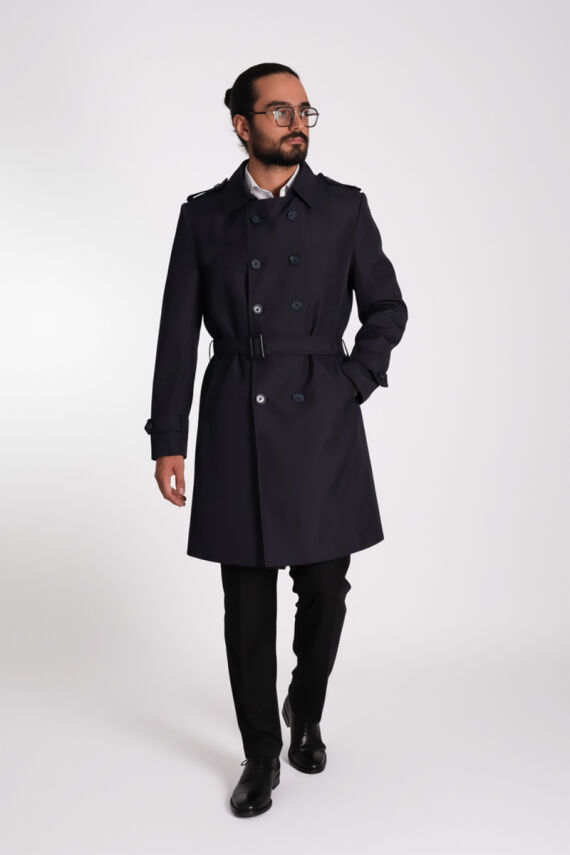 Regular Fit Kruvaze Kapama Kemerli Apoletli Uzun Trençkot - 6